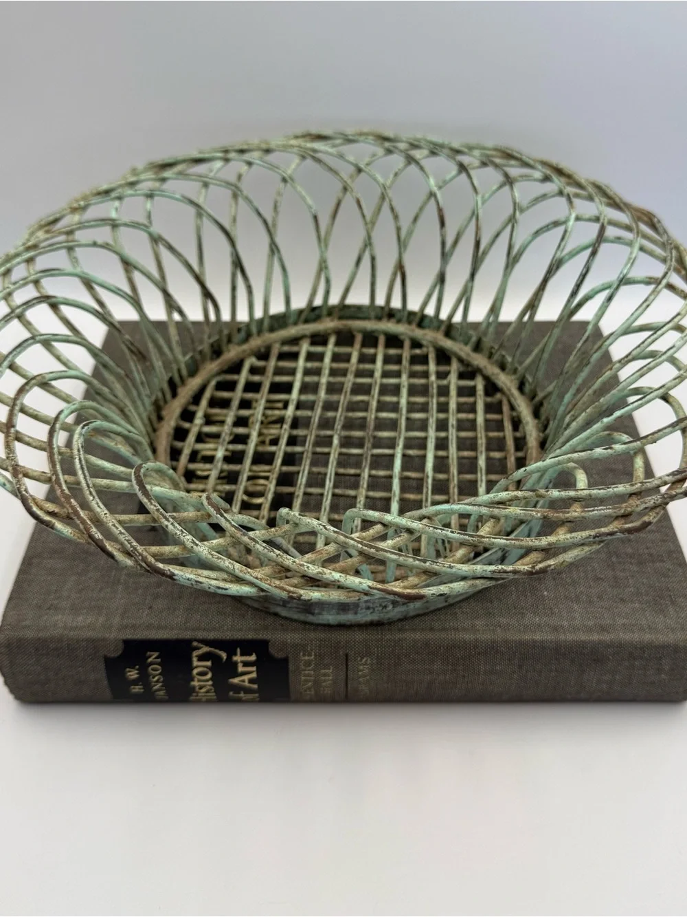 Vintage Distressed French Country Style Metal Basket or Planter 13” Diameter